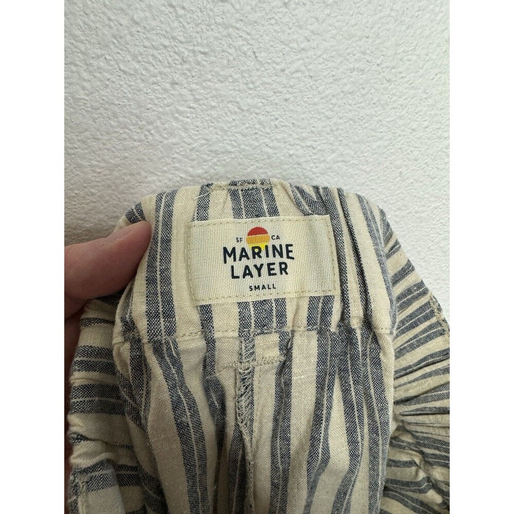 Marine Layer Sz S Karleigh Belted Shorts In India Ink White Double Stripe Hemp - Picture 12 of 15
